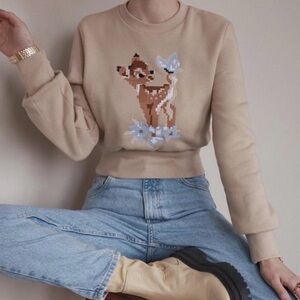 Zara Disney embroidered Bambi sweatshirt, Size S, EUC